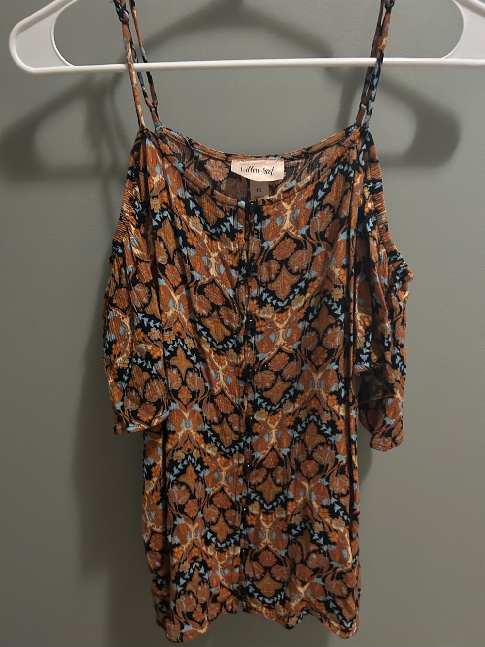 Brown Floral Cold-Shoulder Blouse